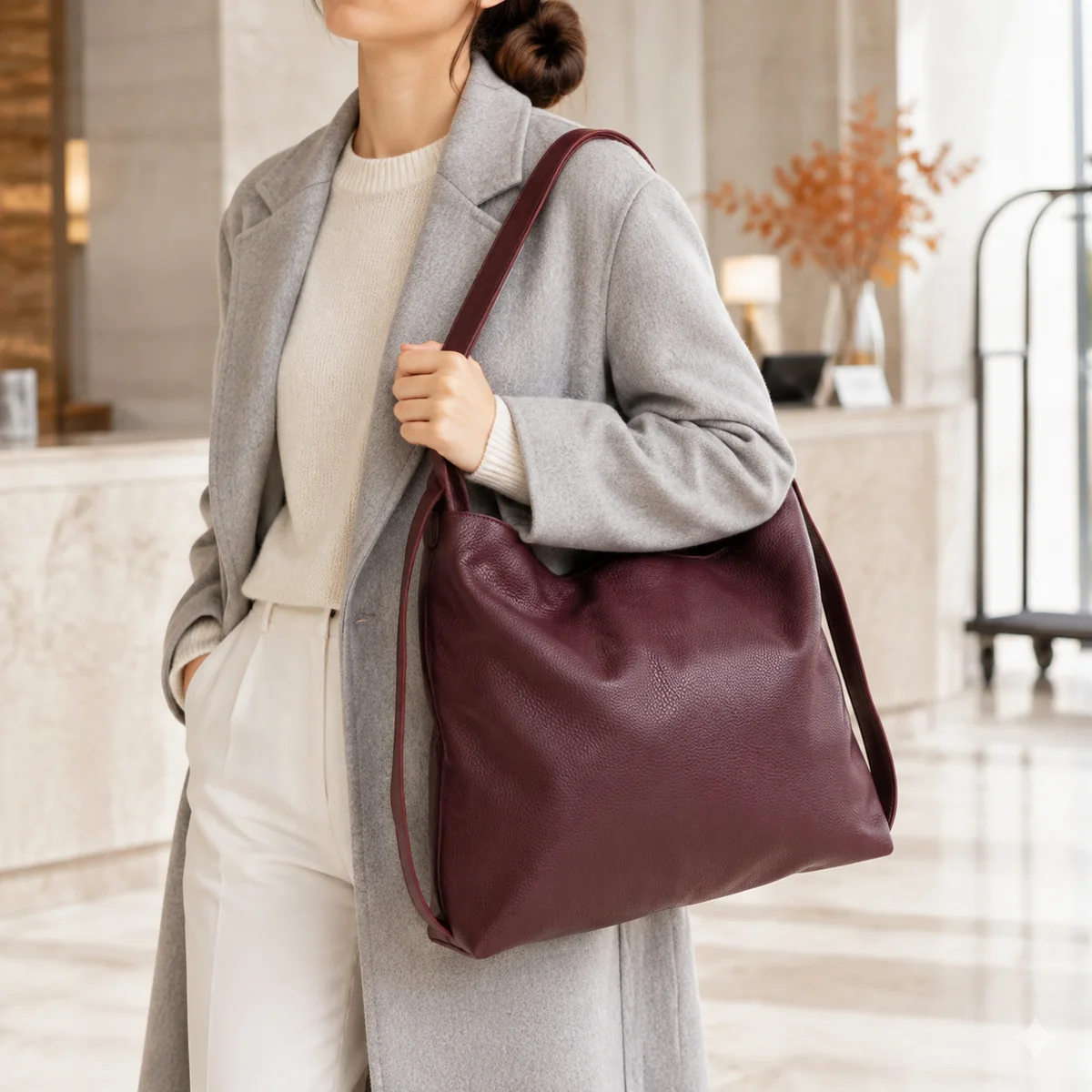 FLCOM85070 model FLCOM85070 bordinė 45 × 10 × 34 cm odinė hobo rankinė su modeliu