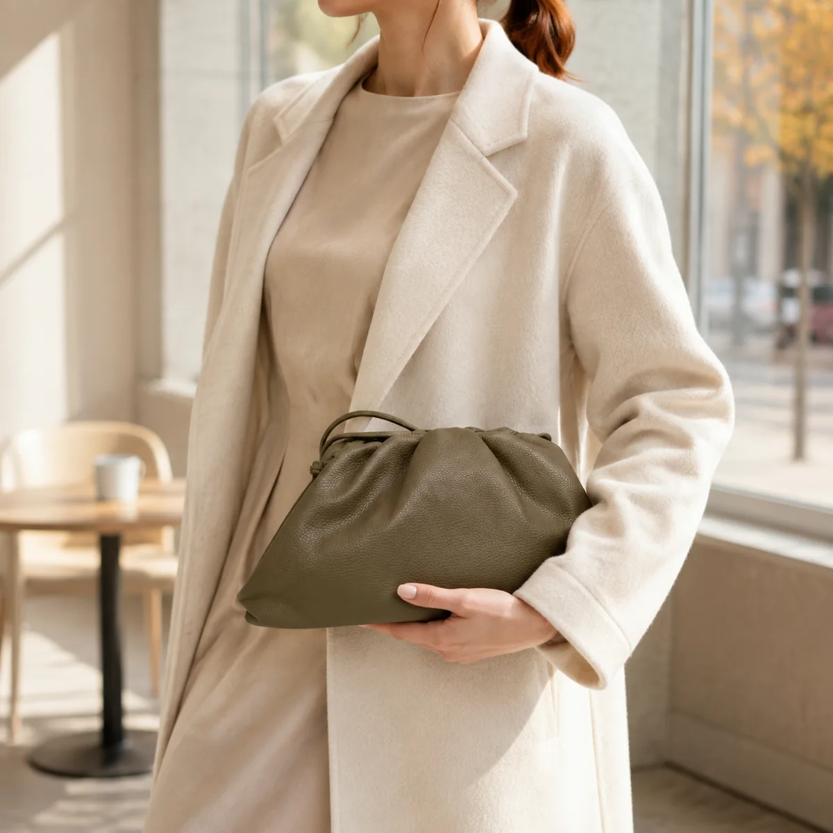 FLCOM85487 model FLCOM85487 tamsi kapučino 33 × 5 × 21 cm odinė rankinė-pouch su modeliu