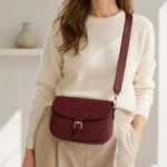 FLCOM85809G Itališka bordo spalvos odinė rankinė 85809G ant modelio