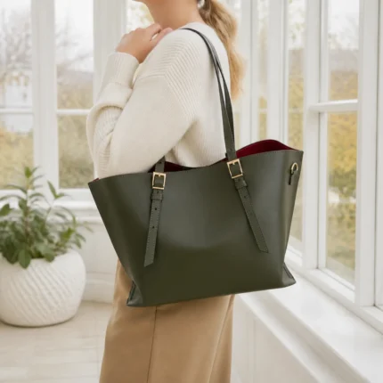 FLCOM85832 samaninė žalia 35 × 12 × 29 cm odinė rankinė su modeliu