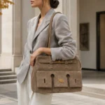 FLCOM85959 SUEDE Kapučino spalvos itališka verstos odos rankinė 85959 SUEDE ant modelio