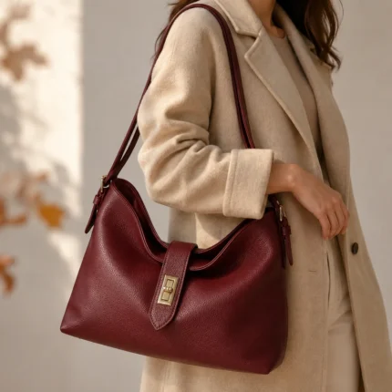 FLCOM86014 Bordo itališka natūralios odos rankinė 86014 ant modelio