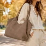 FLCOM86025 SUEDE Kapučino itališka verstos odos rankinė 86025 SUEDE ant modelio