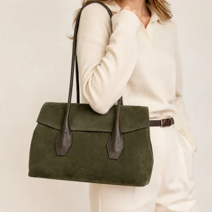 FLCOM86072 SUEDE FL samanų žalia zomšinė rankinė su modeliu