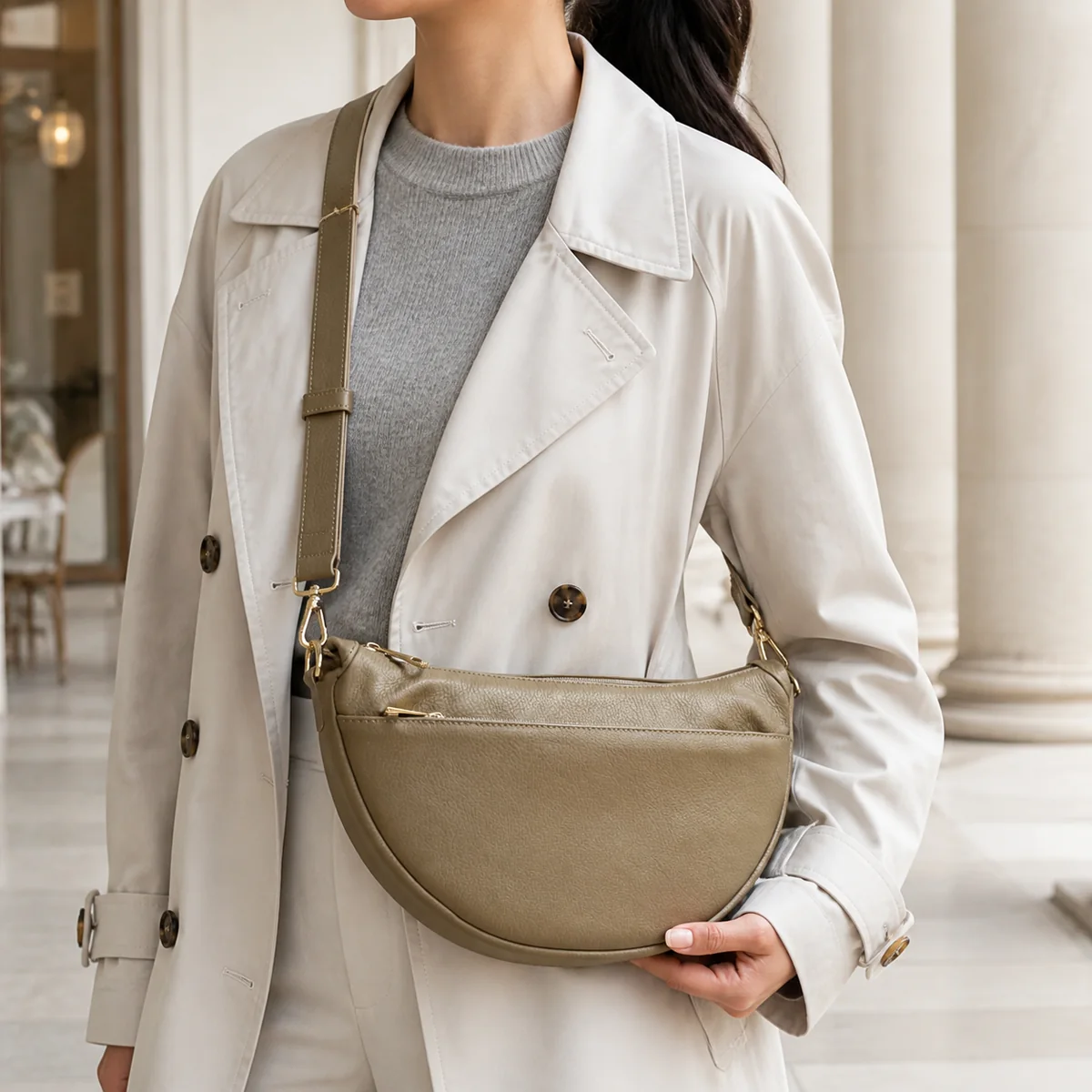 NMCOM768 model NMCOM768 šviesi kapučino 32 × 10 × 18 cm odinė rankinė su modeliu