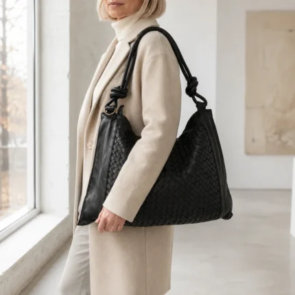 NMCOMLA-B0289 juoda 50 × 36 cm pinta odinė rankinė su modeliu