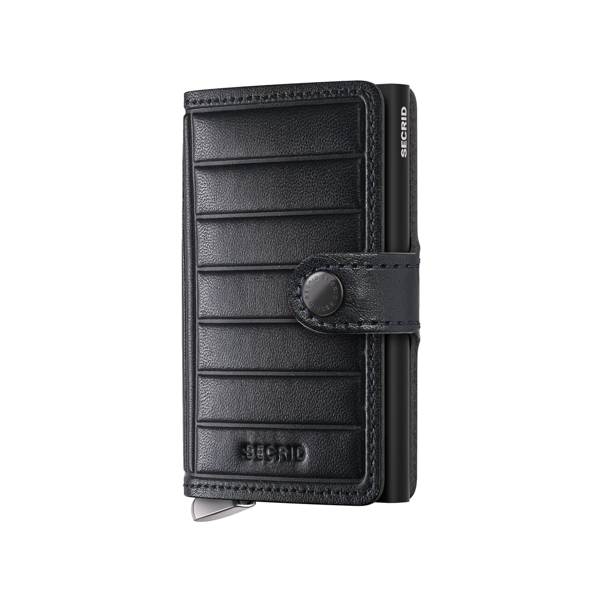 SECRID_MEl-Black+_front_1200x1200 SECRID Emboss Lines Premium+ kompaktiška vienguba piniginė – juodos sp. - Image 1