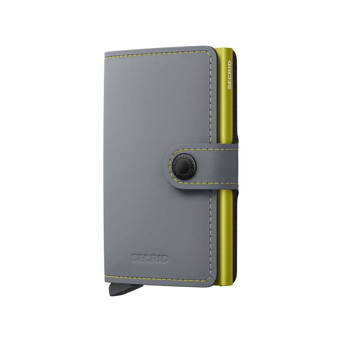 SECRID_MM-Grey_Lime_front_1200x1200 SECRID Matte kompaktiška vienguba piniginė – pilkos / laimo žalios sp. - Image 1