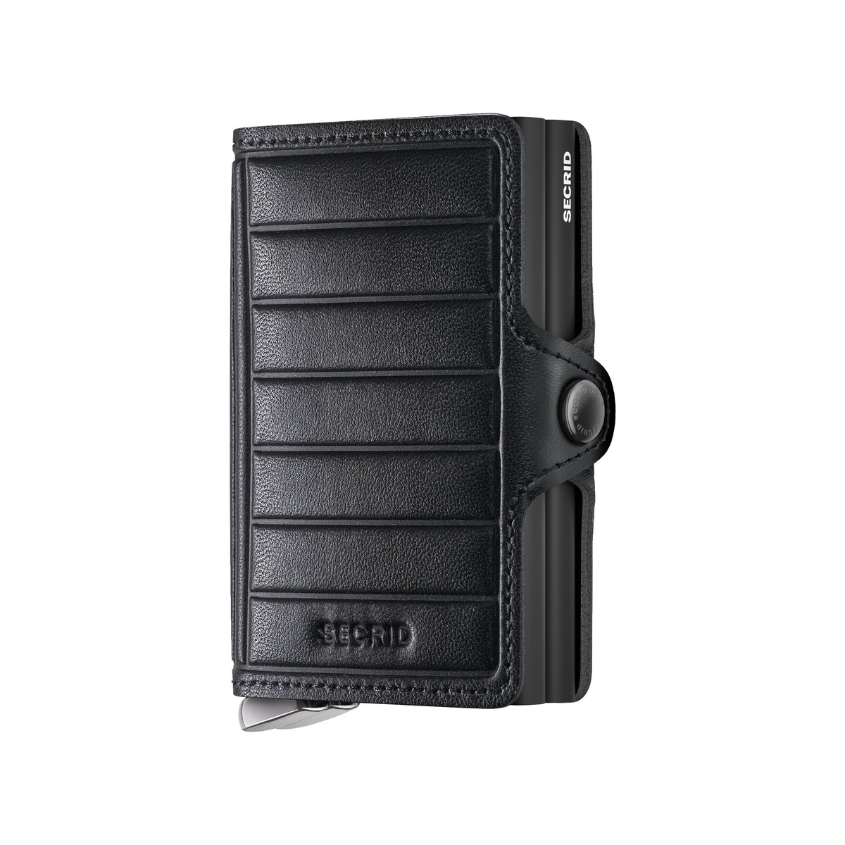 SECRID_TEl-Black+_front_1200x1200 SECRID Emboss Lines Premium+ kompaktiška dviguba piniginė – juodos sp. - Image 1