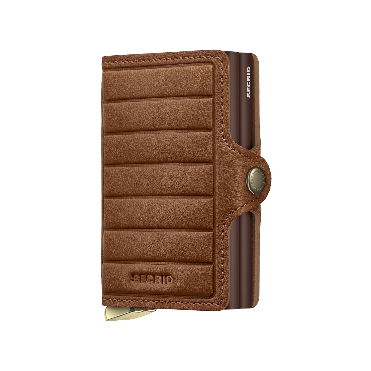 SECRID_TEl-Cognac+_front_1200x1200 SECRID Emboss Lines Premium+ kompaktiška dviguba piniginė – konjako sp. - Image 1