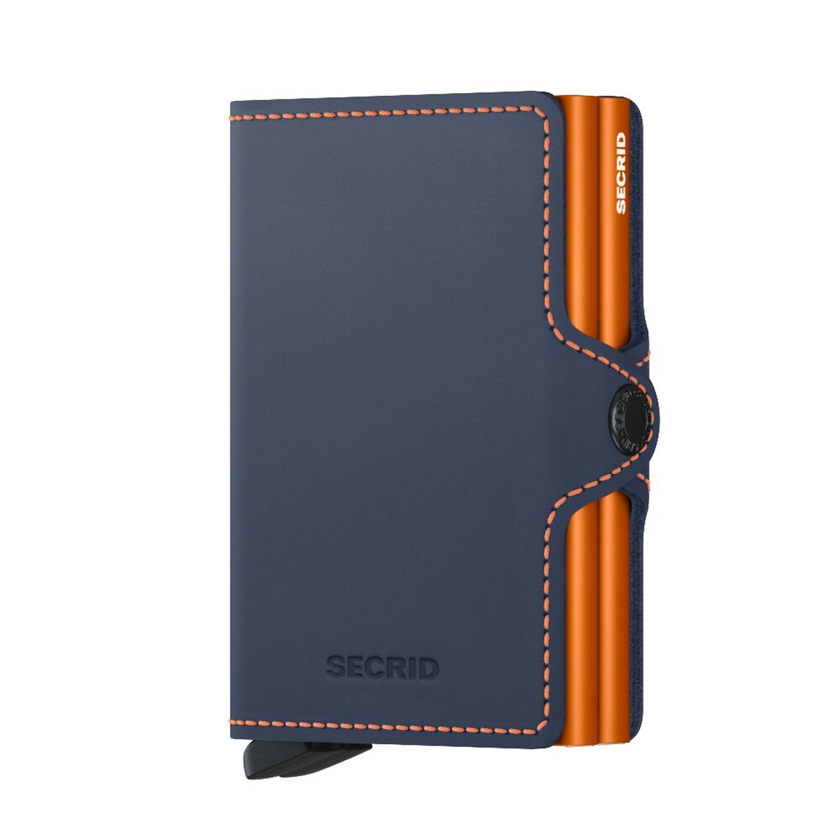 SECRID_TM-Night_Blue_Orange_front_1200x1200 SECRID Matte kompaktiška dviguba piniginė – tamsiai mėlynos / oranžinės sp. - Image 1
