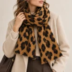 Leopardo rašto vilnos ir viskozės šalikas – J719