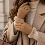 Moteriškos pašiltintos viskozinės pirštinės su kailiuku – H1321-GLOVE