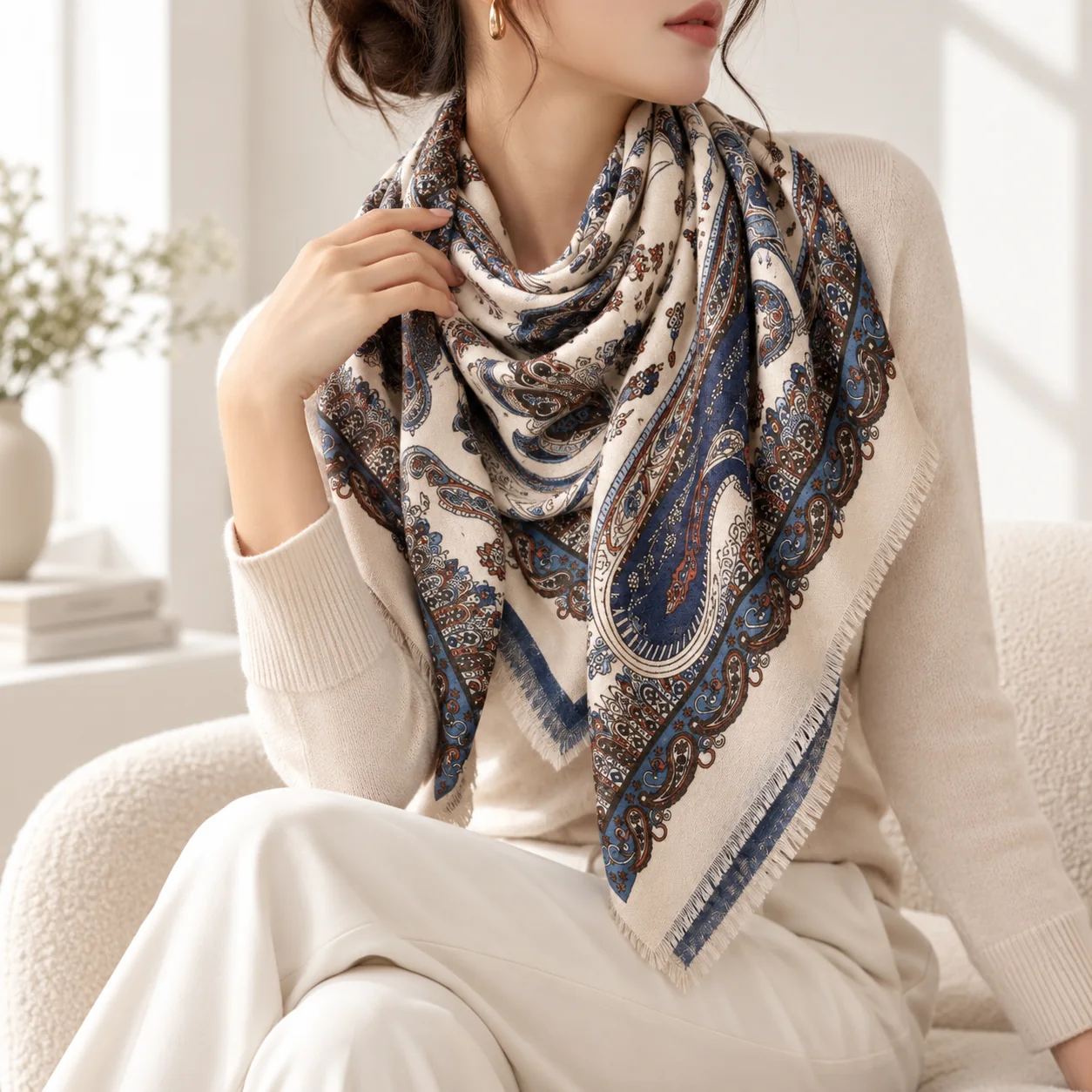 6DEA1BFA-A8B1-49F6-9715-B4E46BE1A2EE Didelė viskozės skara su paisley ornamentais – D1507 - Image 1