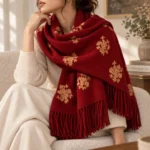 Vilnos ir viskozės šalikas su siuvinėtais ornamentais – Z829