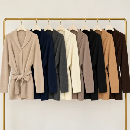 Merino vilnos ir kašmyro kardiganas su diržu (TU) – CLE01-12068 – visos spalvos