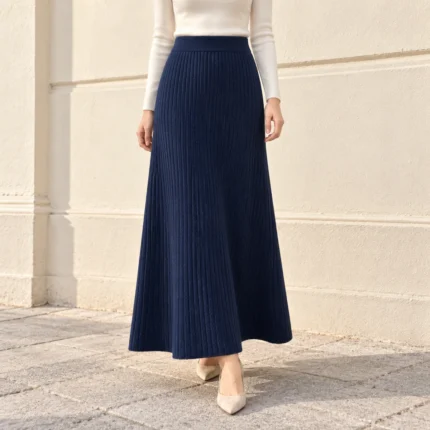 Maxi merino vilnos ir kašmyro sijonas (TU) – CLE01-12085 – ant modelio