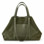 Didelė verstos odos rankinė su odine apdaila #CM-B0424 – verde-militare
