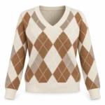Vilnonis megztinis su rombais ir V iškirpte – WL1795-R-AI26 – PANNA-CAMMELLO-BEIGE-PANNA