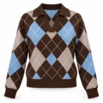 Vilnonis polo megztinis su rombų raštu – WL1796-R-AI26 – MORO-BEIGE-CELESTE-PANNA