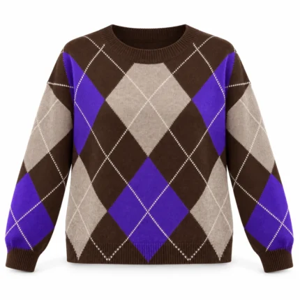 Laisvas vilnonis megztinis su rombų raštu – WL7116-R-AI26 – MORO-BEIGE-VIOLA-KASHA