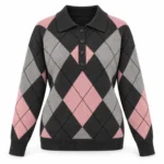 Laisvas vilnonis polo megztinis su rombais – WL7119-R-AI26 – ANTRA/GRIGIO/ROSA/NERO