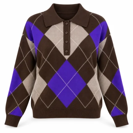 Laisvas vilnonis polo megztinis su rombais – WL7119-R-AI26 – MORO/BEI/VIOLA/KASHA