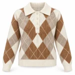 Laisvas vilnonis polo megztinis su rombais – WL7119-R-AI26 – PANN/CAMMEL/BEI/PANNA